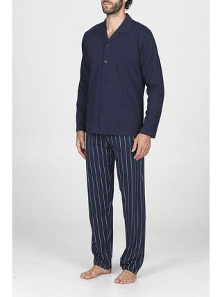 Pigiama lungo con colletto in jersey di puro cotone