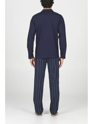 Pigiama lungo con colletto in jersey di puro cotone