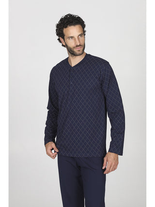 Pigiama lungo serafino in fresco jersey 100% cotone