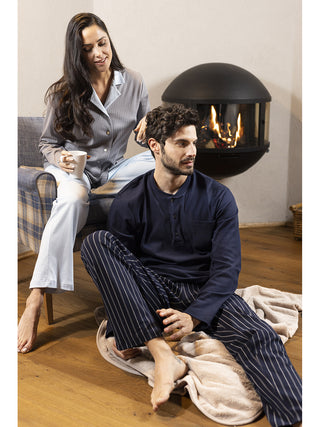 Pigiama uomo serafino in caldo interlock di cotone Gessato Alpina