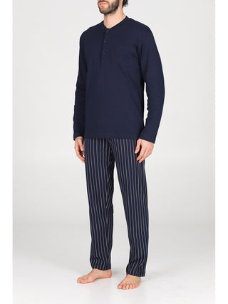 Pigiama uomo serafino in caldo interlock di cotone Gessato Alpina