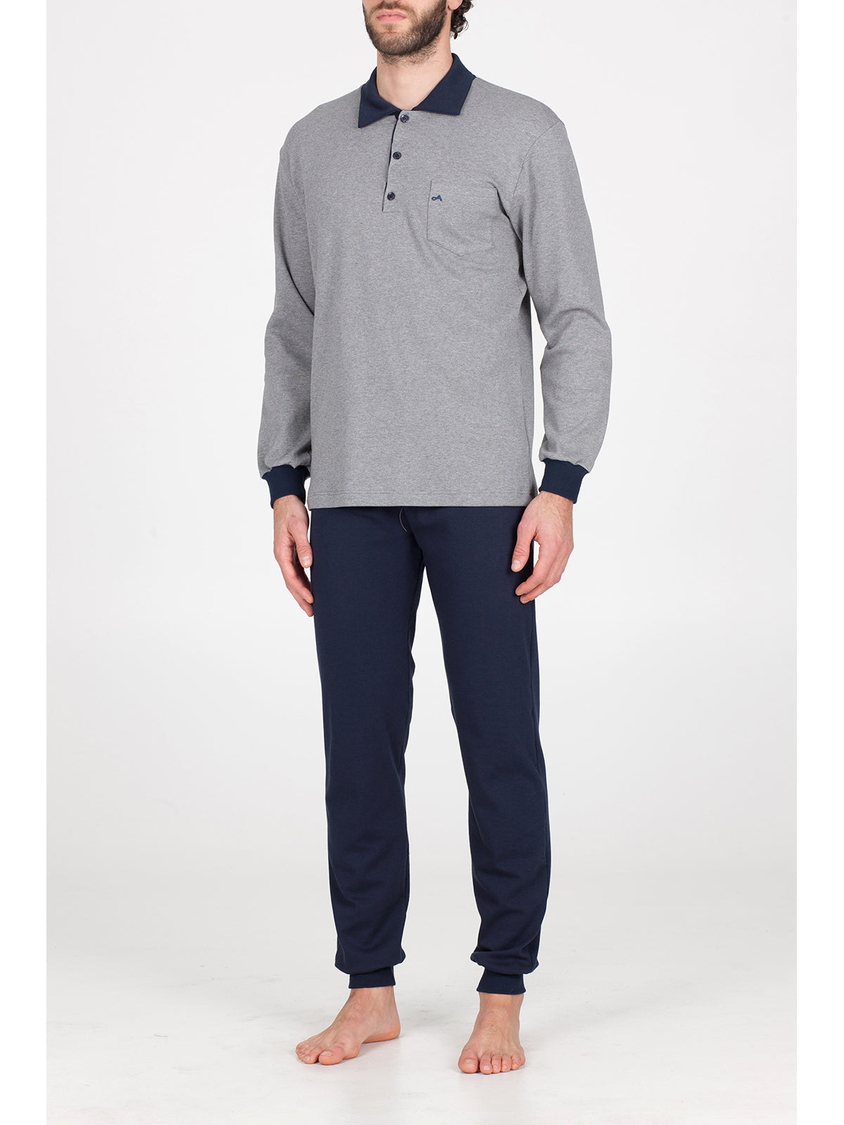 Pigiama in morbido interlock di puro cotone Grigio Blu Alpina