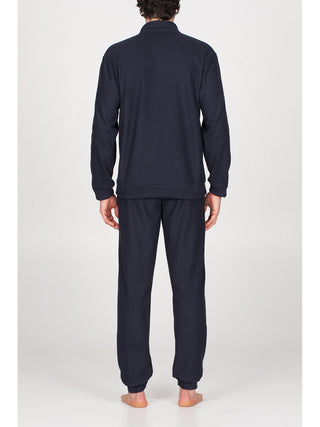 Giacca da camera con zip e bordi in caldo cotone punto milano Blu Alpina