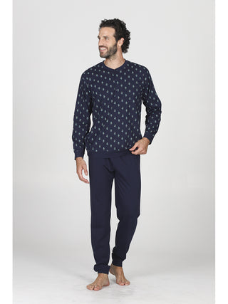 Pigiama con bordi in puro cotone pettinato