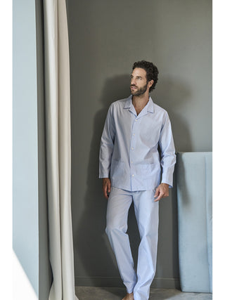 Pigiama lungo in popeline di puro cotone