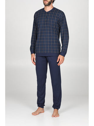 Elegante pigiama lungo serafino con bordi Quadro Alpina