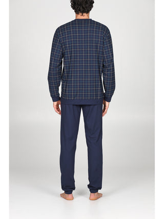 Elegante pigiama lungo serafino con bordi Quadro Alpina