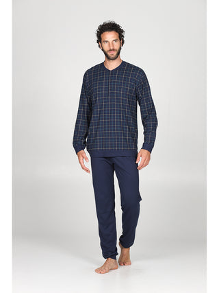 Elegante pigiama lungo serafino con bordi Quadro Alpina