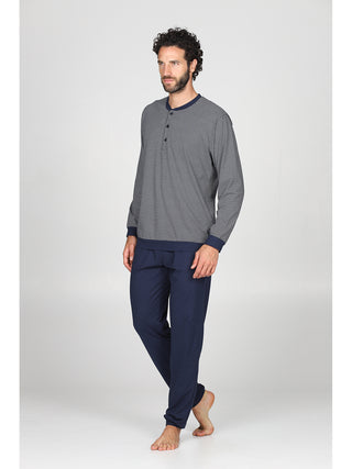 Classico pigiama lungo serafino con bordi Cravatta Alpina