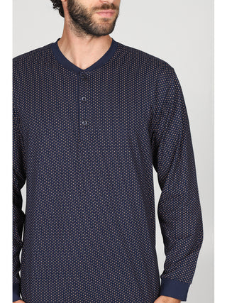 Raffinato pigiama lungo serafino con bordi Micro Aran Alpina