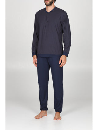 Raffinato pigiama lungo serafino con bordi Micro Aran Alpina