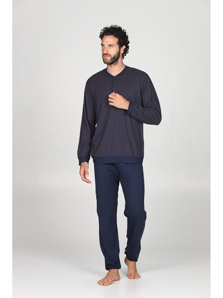 Raffinato pigiama lungo serafino con bordi Micro Aran Alpina