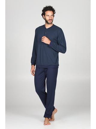 Raffinato pigiama lungo serafino con bordi Micro Turc Alpina