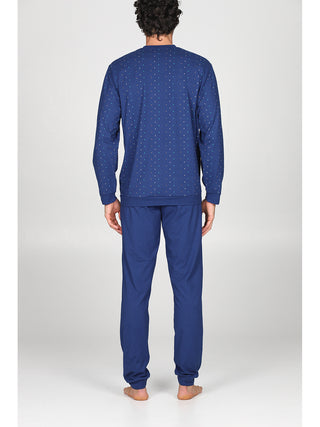 Moderno pigiama lungo serafino con bordi Rombo Blue Alpina