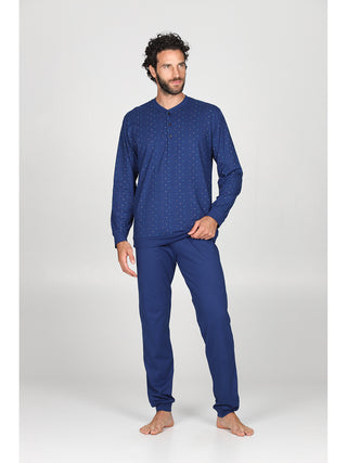 Moderno pigiama lungo serafino con bordi Rombo Blue Alpina