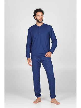 Pigiama lungo serafino con bordi Rombo Blue Alpina