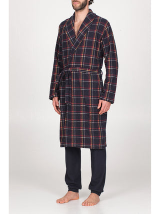 Vestaglia sciallata in caldo cotone jacquard Scozz. Blu Alpina