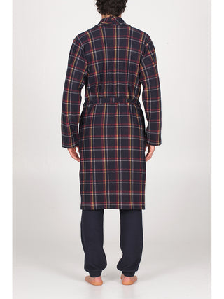 Vestaglia sciallata in caldo cotone jacquard Scozz. Blu Alpina