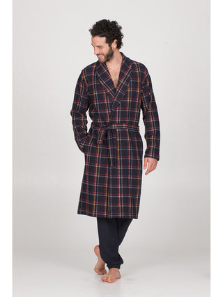 Vestaglia sciallata in caldo cotone jacquard Scozz. Blu Alpina