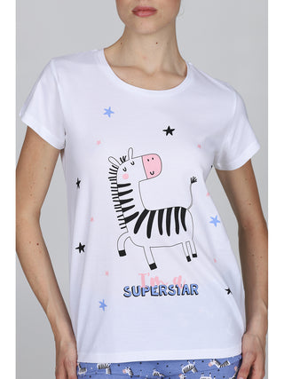 Pigiama Corto Con Stampa In Puro Cotone