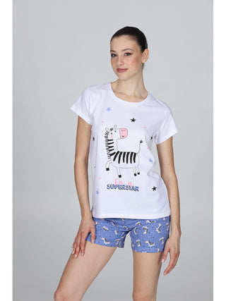 Pigiama Corto Con Stampa In Puro Cotone