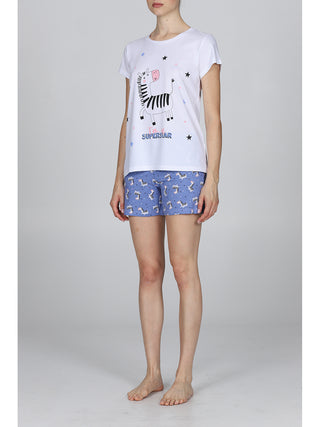 Pigiama Corto Con Stampa In Puro Cotone