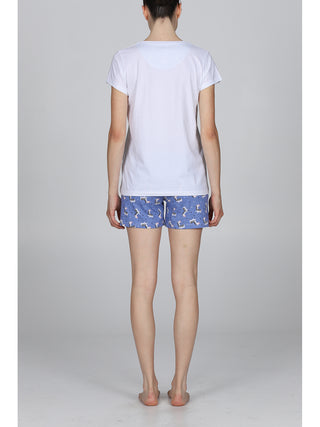Pigiama Corto Con Stampa In Puro Cotone