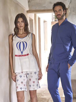 Pigiama corto donna stampa mongolfiere