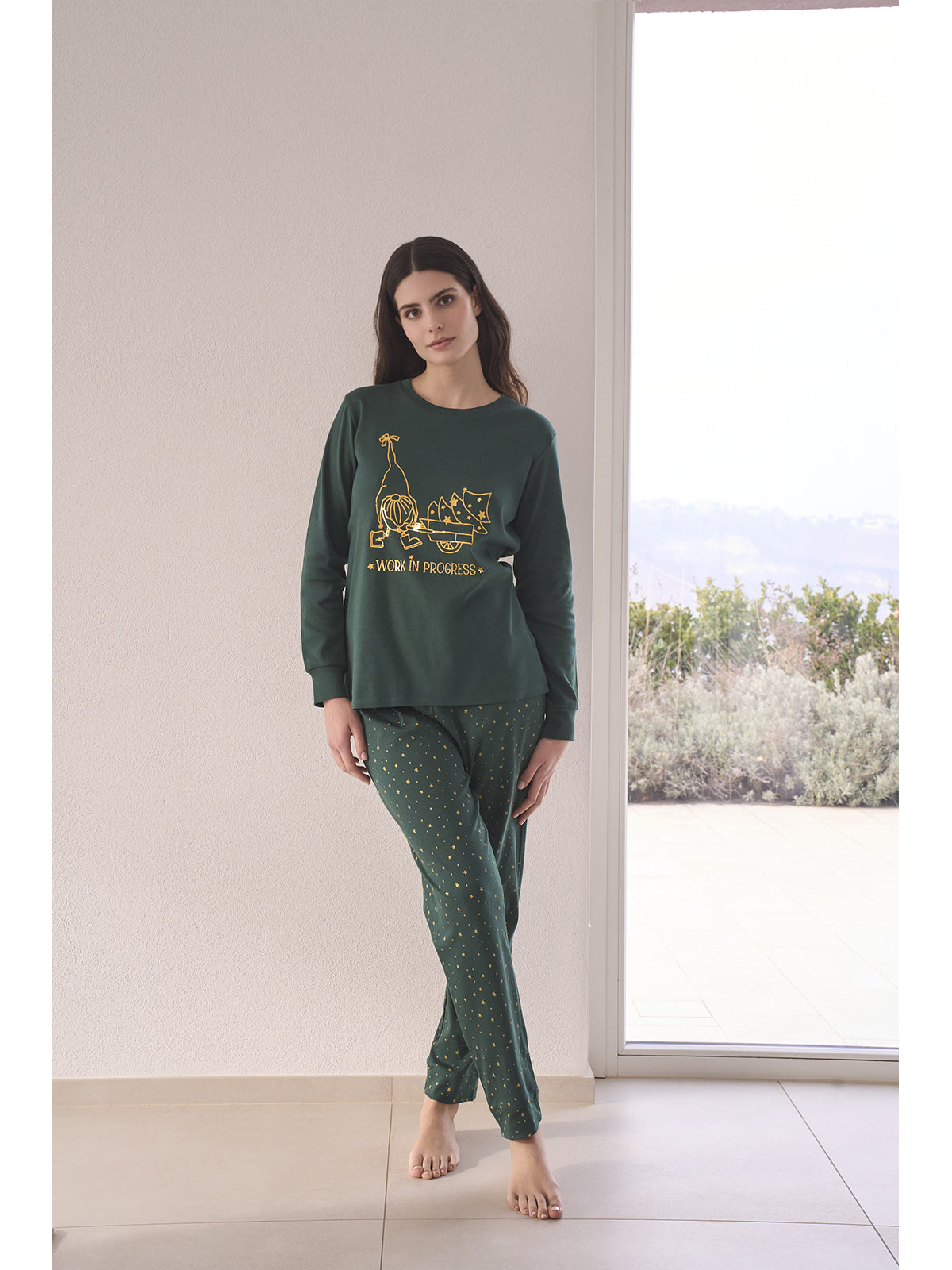 Pigiama Donna Pigiama Con Gnomi Pigiama Lungo Girocollo Con