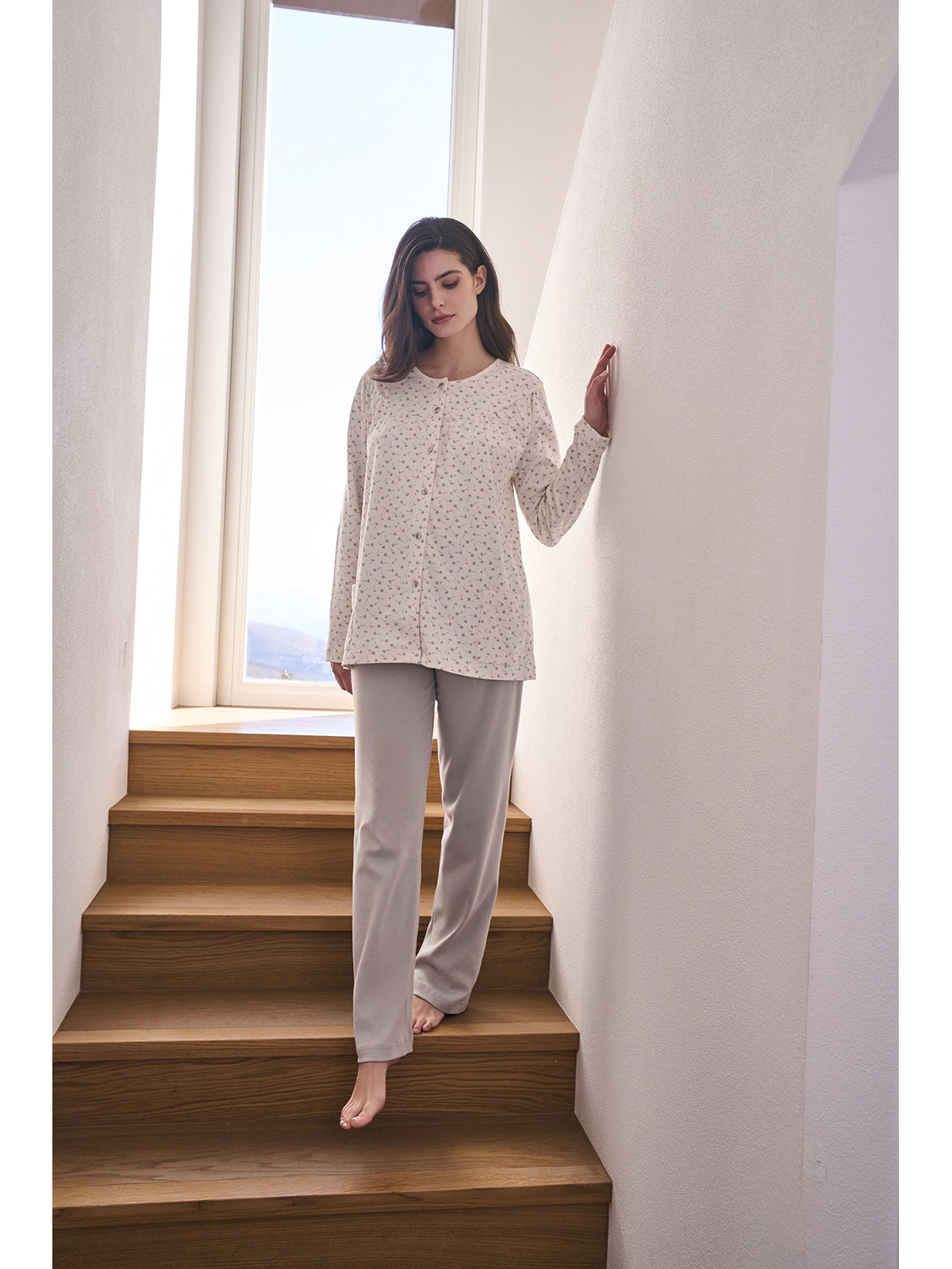 Elegante pigiama lungo cardigan anngrigio Alpina