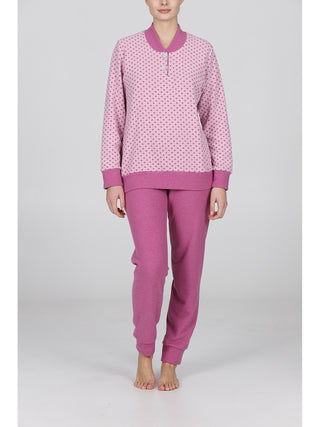 Cecilia pigiama lungo serafino con bordi tuta Pois Rosa Alpina