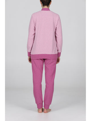 Cecilia pigiama lungo serafino con bordi tuta Pois Rosa Alpina