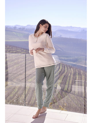 Pigiama lungo serafino con bordi  in morbido interlock annfiore Alpina