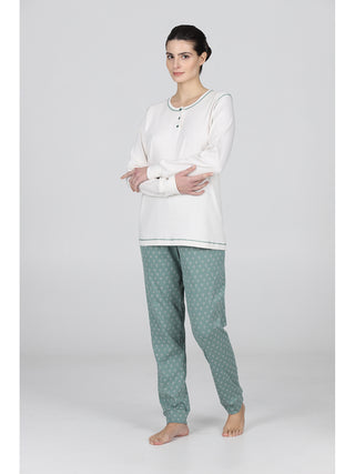 Pigiama lungo serafino con bordi  in morbido interlock annfiore Alpina