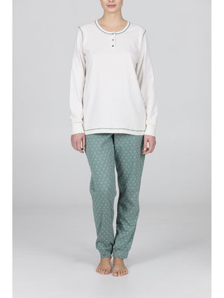 Pigiama lungo serafino con bordi  in morbido interlock annfiore Alpina