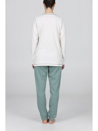 Pigiama lungo serafino con bordi  in morbido interlock annfiore Alpina