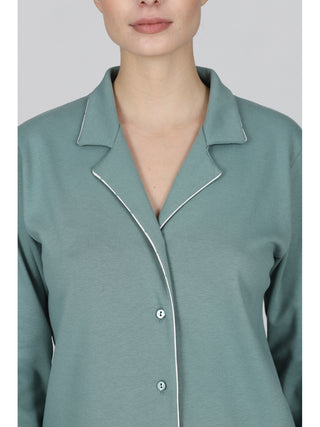 Carola pigiama lungo cardigan  in morbido interlock Pois Alpina