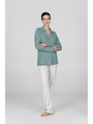 Carola pigiama lungo cardigan  in morbido interlock Pois Alpina