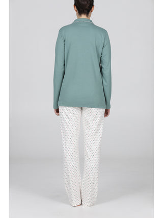 Carola pigiama lungo cardigan  in morbido interlock Pois Alpina
