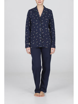 Elegante pigiama cardigan in morbido cotone Blu Alpina