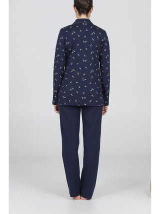 Elegante pigiama cardigan in morbido cotone Blu Alpina