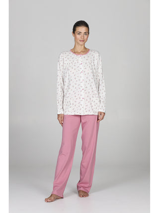 Pigiama lungo donna in puro cotone con arriccio