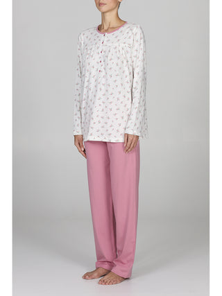 Pigiama lungo donna in puro cotone con arriccio