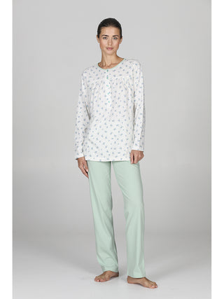 Pigiama lungo donna in puro cotone con arriccio