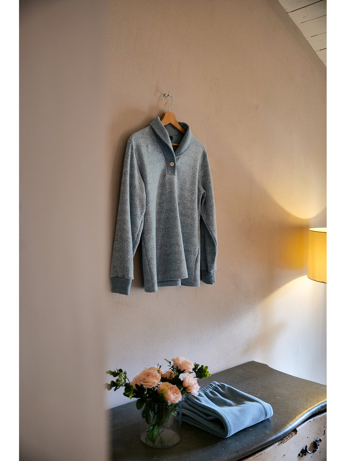 Pigiama con colletto in caldo jacquard di cotone