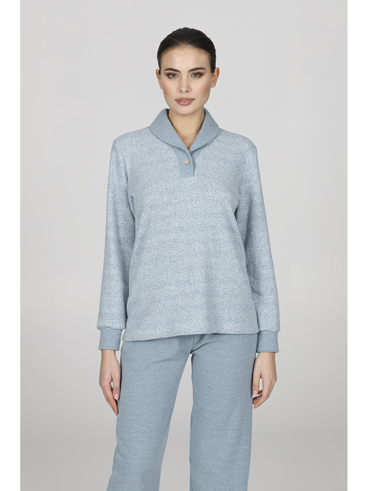 Pigiama con colletto in caldo jacquard di cotone