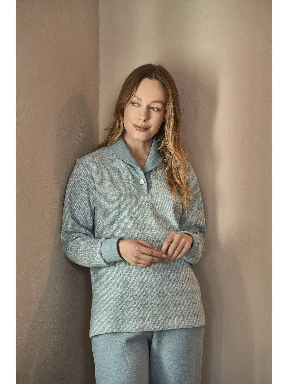 Pigiama con colletto in caldo jacquard di cotone