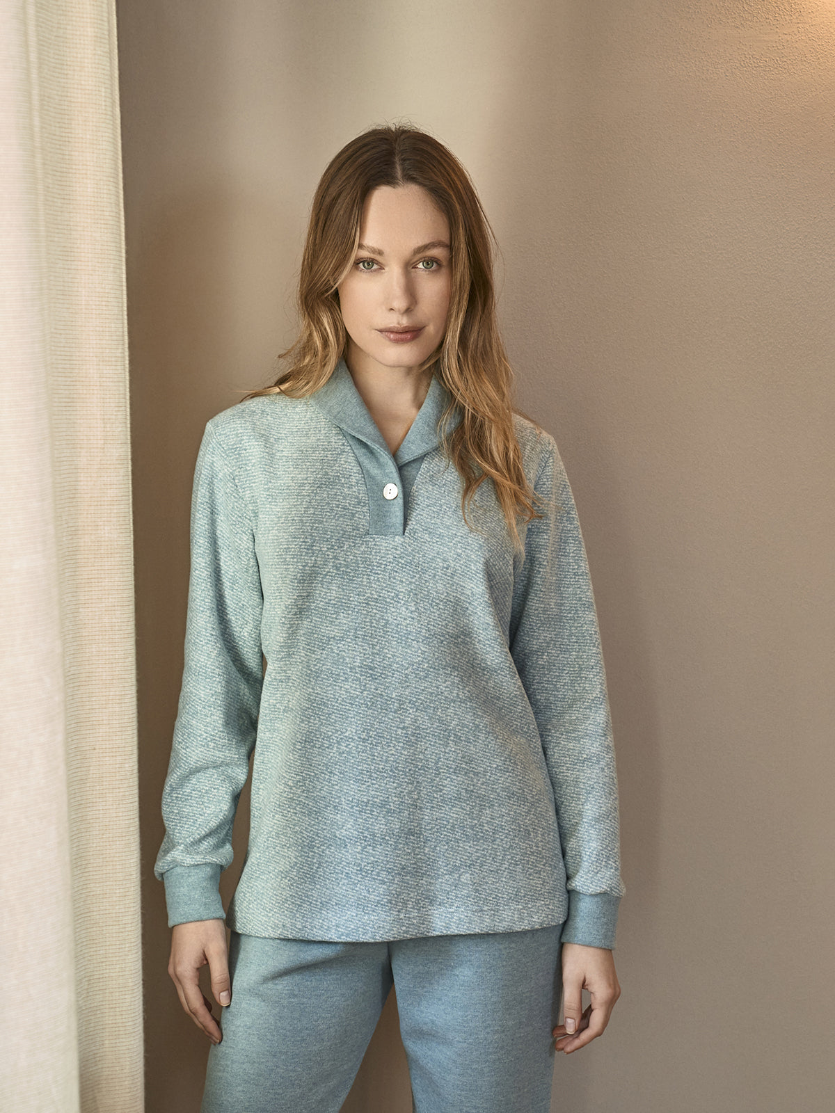 Pigiama con colletto in caldo jacquard di cotone