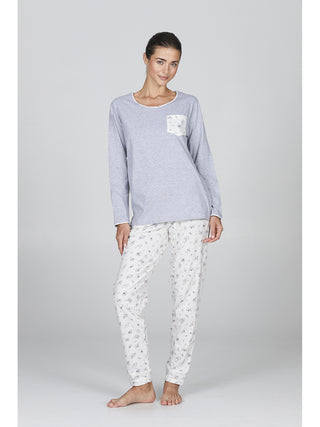 Pigiama lungo donna girocollo 100% cotone