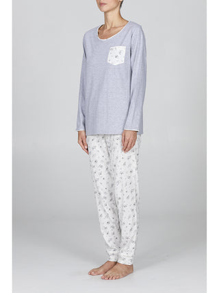 Pigiama lungo donna girocollo 100% cotone